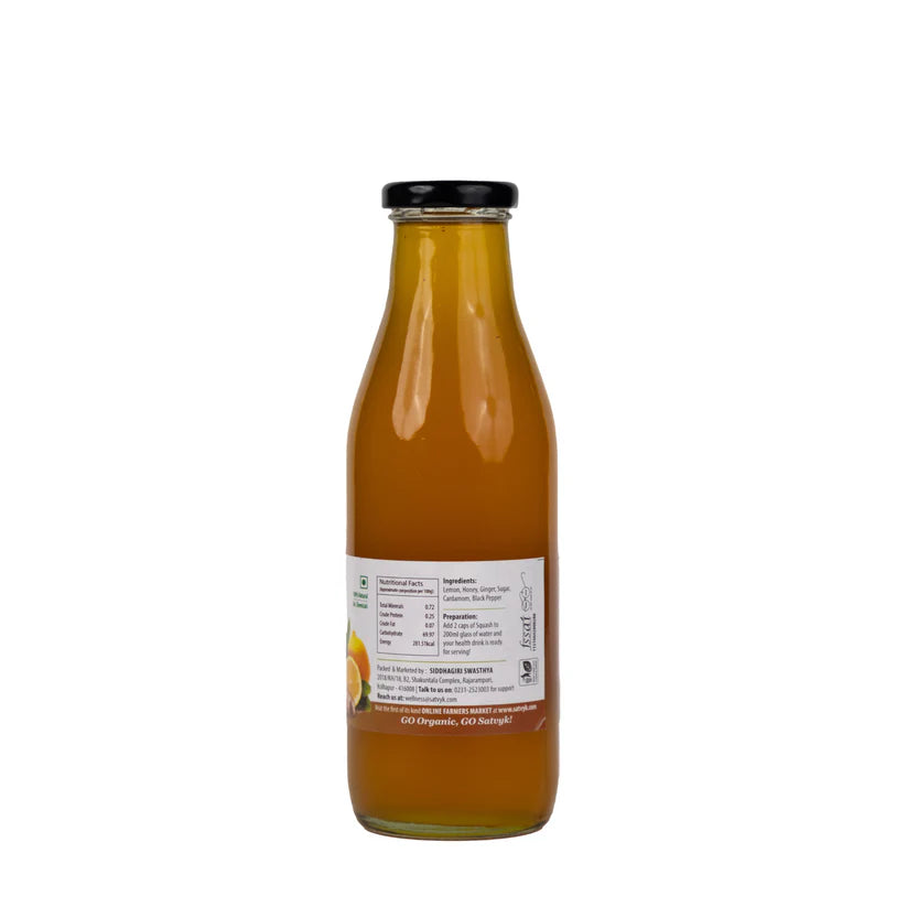 Squash |  Lemon Ginger Squash (Made With Fresh Lemon) - Packed With Essential Nutrients - Natural - Vegan, Gluten Free, Non GMO, High In Vitamin C & Boosts Immunity - Satvyk - 500ml