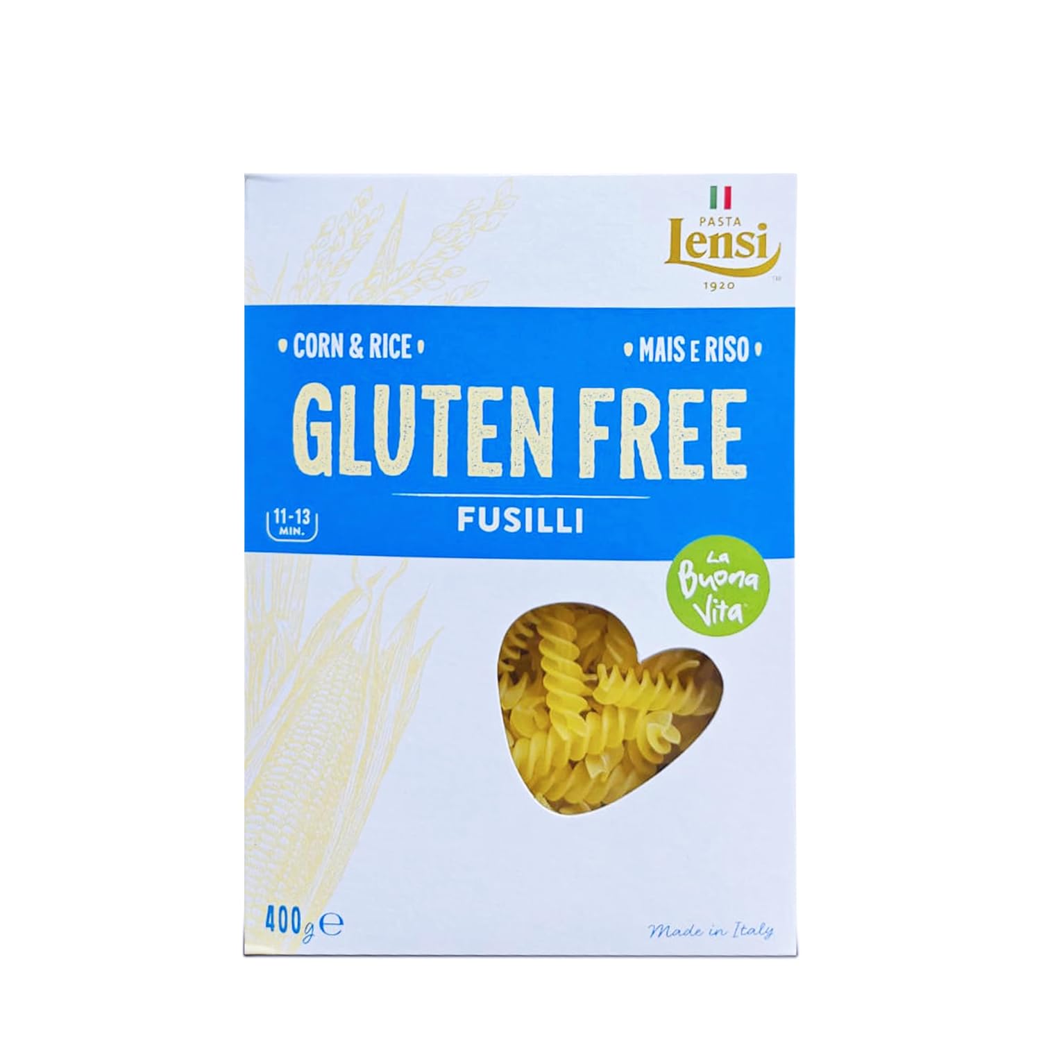 Pasta | Fusilli Pasta (Made By Corn & Rice) - Flavourful - Made In Italy - Health Friendly - Gluten Free & Lactose Free - Pasta Lensi - 400gm