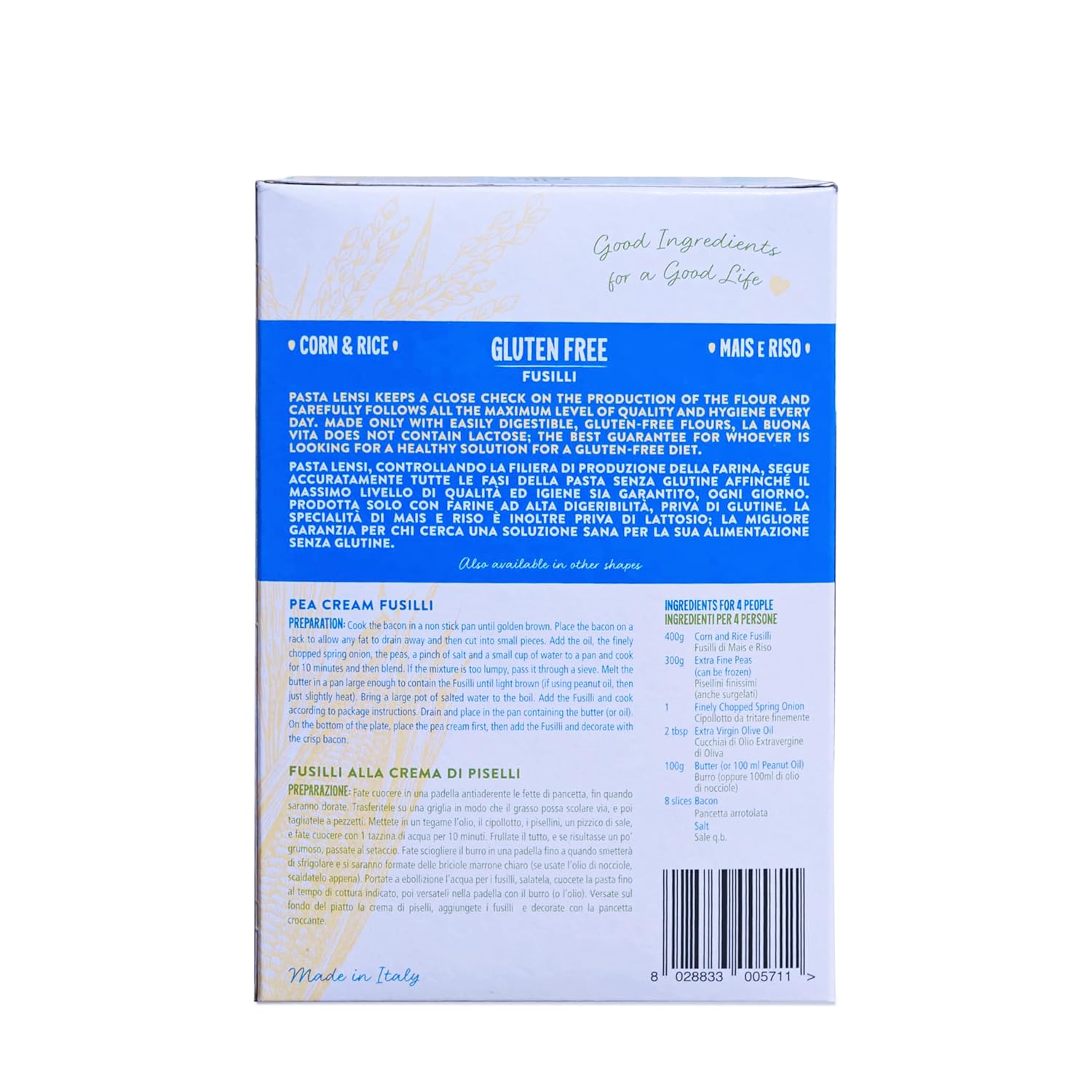 Pasta | Fusilli Pasta (Made By Corn & Rice) - Flavourful - Made In Italy - Health Friendly - Gluten Free & Lactose Free - Pasta Lensi - 400gm