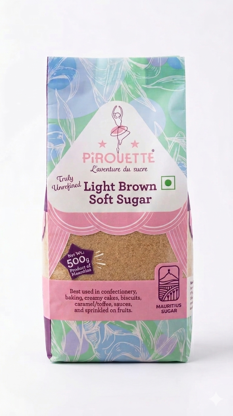 Sugar | Light Brown Soft Sugar - Truly Unrefined - Mauritius Sugar - No Added Colour, No Added Syrup & Non GMO - Pirouette - 500gm