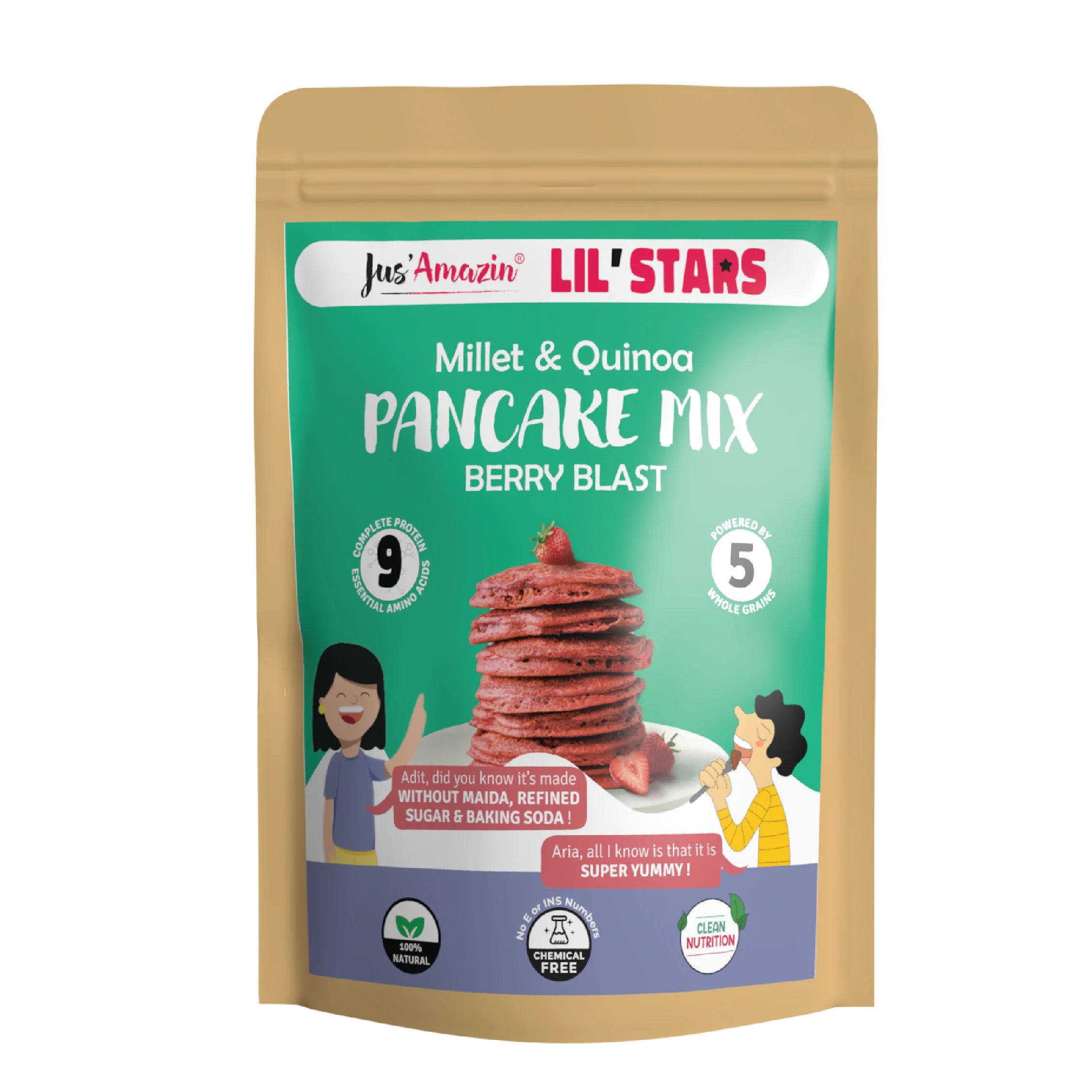 Pancake Mix | Millet & Quinoa - Berry Blast - Natural - Gluten Free, No Maida, Refined Sugar Free & No Added Baking Soda - Jus&