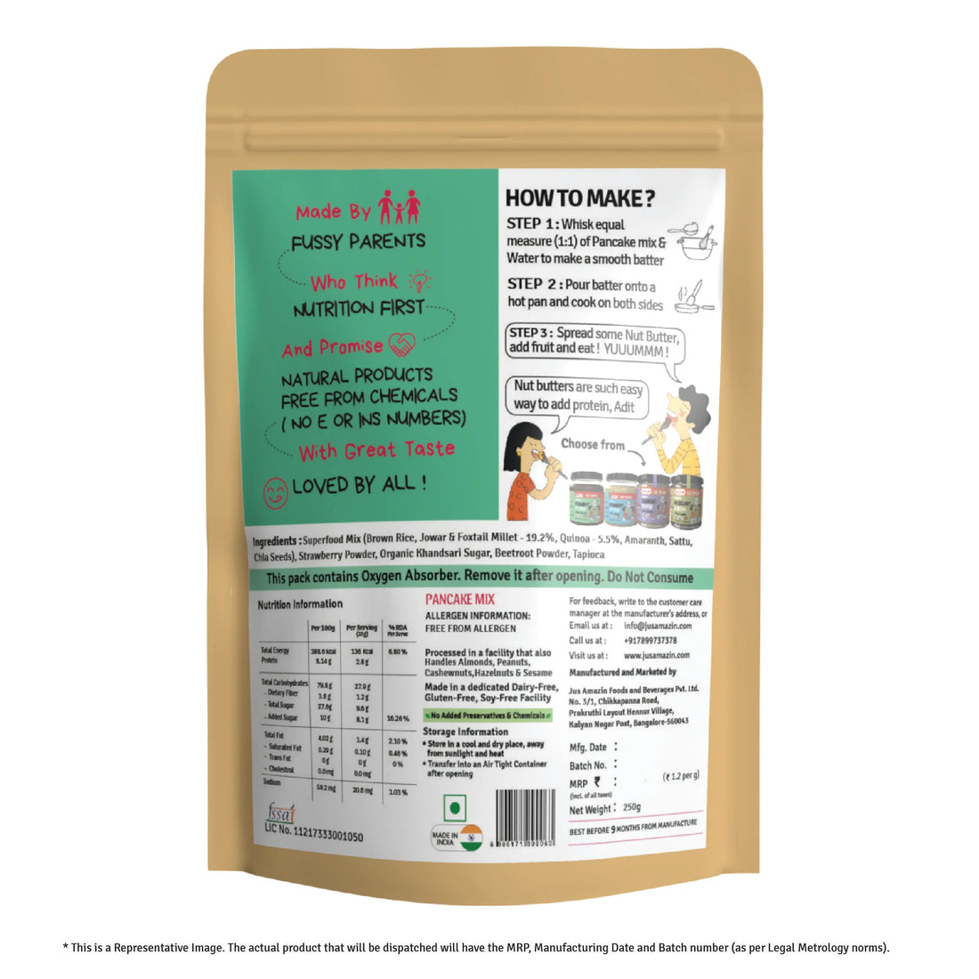 Pancake Mix | Millet & Quinoa - Berry Blast - Natural - Gluten Free, No Maida, Refined Sugar Free & No Added Baking Soda - Jus&