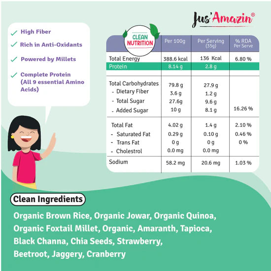 Pancake Mix | Millet & Quinoa - Berry Blast - Natural - Gluten Free, No Maida, Refined Sugar Free & No Added Baking Soda - Jus&