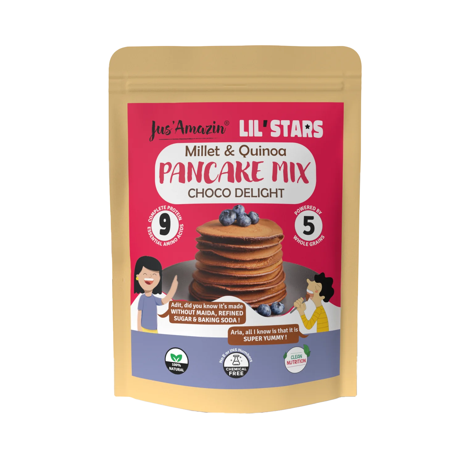 Pancake Mix | Millet & Quinoa - Choco Delight - Natural - Gluten Free, No Maida, Refined Sugar Free & No Added Baking Soda - Jus’ Amazin - 250gm