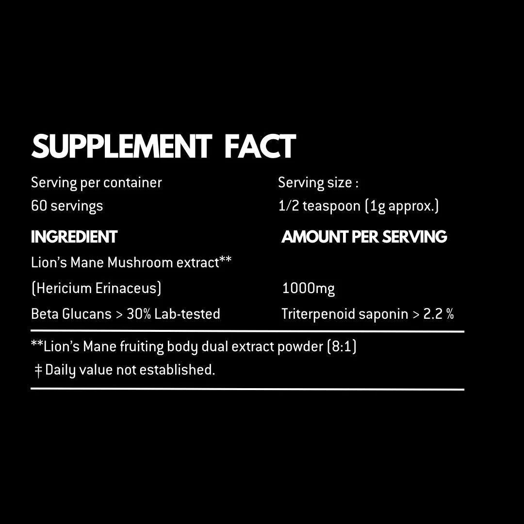 Lion’s Mane Powder | Focus, Clarity & Mood – Vegan, Gluten Free, Cholesterol Free, Soy Free, Peanut Free & Dairy Free – Alchemy Dose – (30 Serving) – 30gm