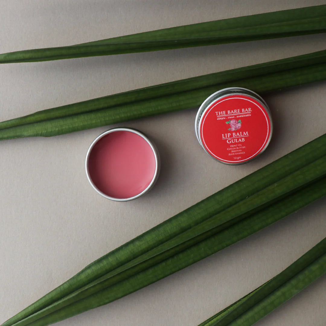 Lip Balm | Gulab - Hydrates & Nourishes Lips - No Artificial Flavors, Preservatives & Mineral Oil Free - The Bare Bar - 10gm