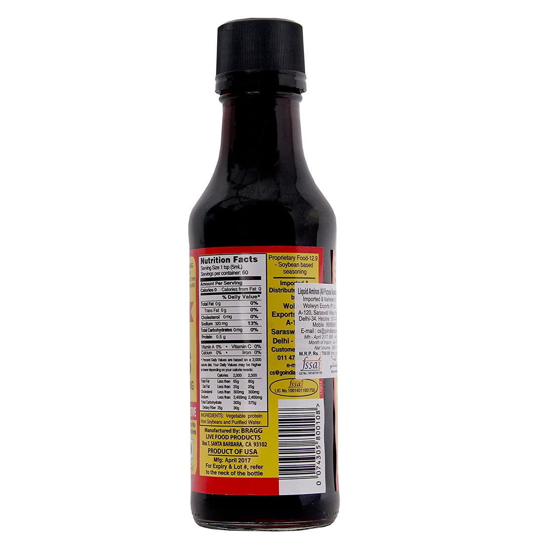 Liquid Amino – Soy Protein Seasoning - Gluten Free, No Added Preservatives & Non GMO – Bragg – 296ml