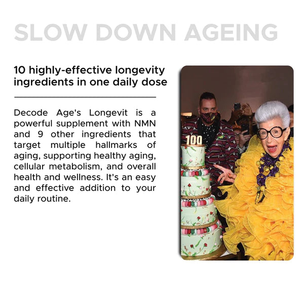 LongeVit | (Piponeer In Longevity Research) - Vegan, Gluten Free, Dairy Free & Gmo Free – Decode Age – 30 Capsules