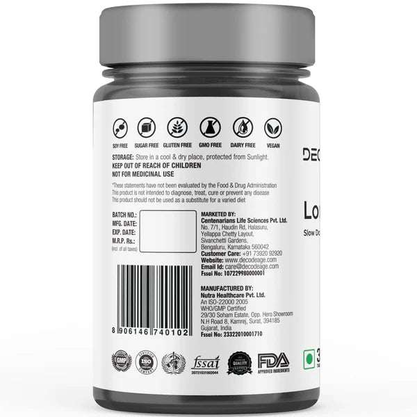 LongeVit | (Piponeer In Longevity Research) - Vegan, Gluten Free, Dairy Free & Gmo Free – Decode Age – 30 Capsules