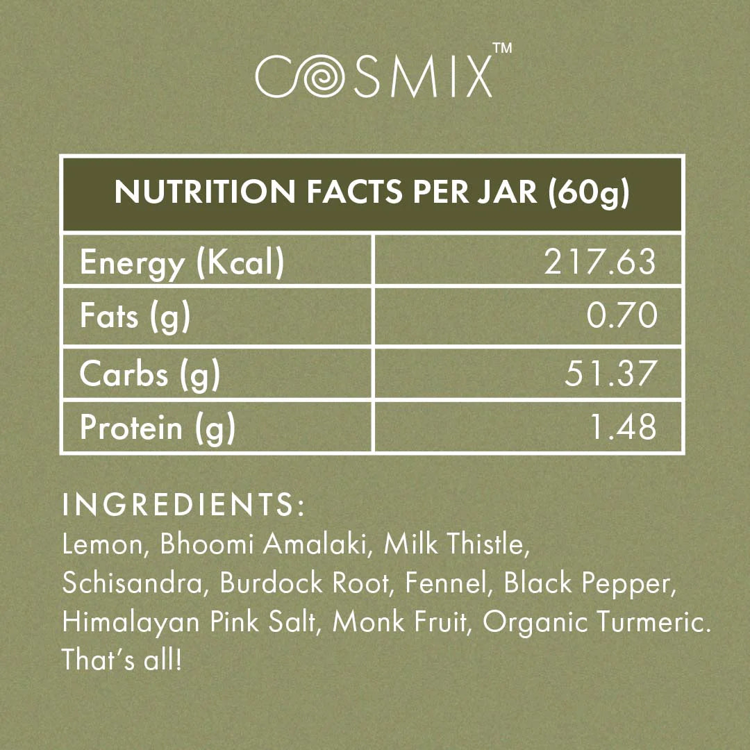 Love Your Liver | Plant Based Supplement - For Improved Detoxification & Waste Elimination - No Artificial Flavours, No Added Colour & No Added Preservatives - Cosmix - 60gm