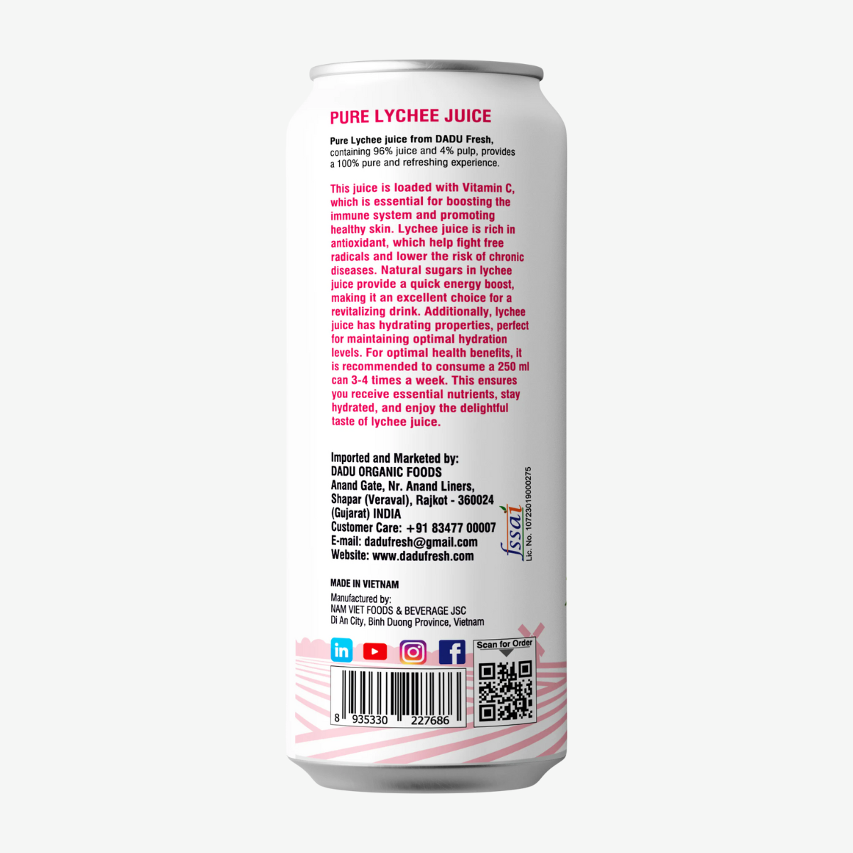 Juice | Lychee Juice - No Added Sugar, No Preservatives & No Concentrate - Dadu Fresh - 250ml