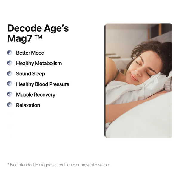MAG7 | Seven Complex Magnesium - Aids Relaxation, Recovery & Blood Pressure Regulation - Vegan, Gluten Free, Soy Free, Sugar Free, Non GMO & No Artificial Sweeteners - Decode Age - 60 Capsules