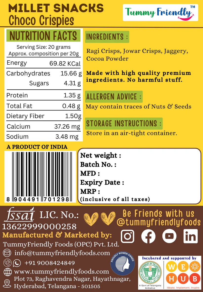 Millet Snacks | Choco Crispies – No Preservatives, No Chemicals, No Added Sugar, No Palm Oil – Tummy Friendly – 70gm