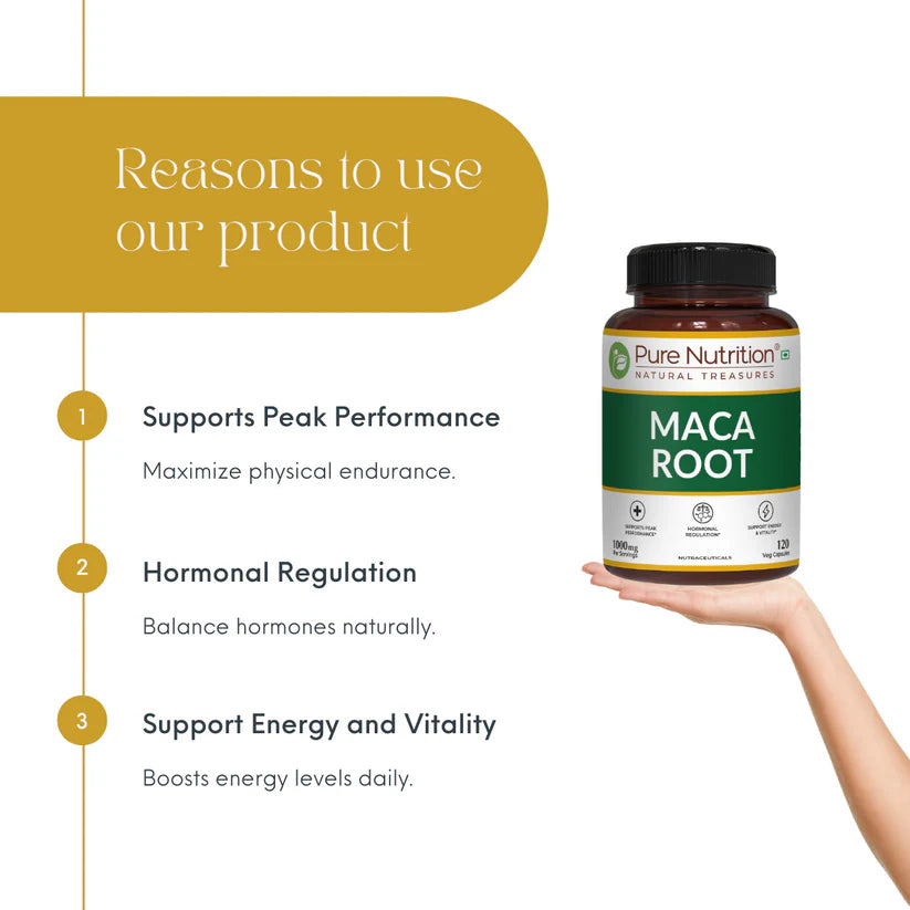 Maca Root | Supports Energy, Stamina, And Hormonal Balance – Pure Nutrition – 1000mg – 120 Veg Capsules