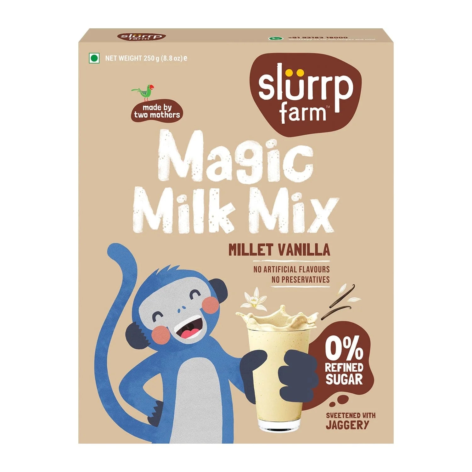 Magic Milk Mix | Millet Vanilla (Sweetened With Jaggery) - Zero Refined Sugar - No Artificial Flavor & No Preservatives - Slurrp farm - 250gm