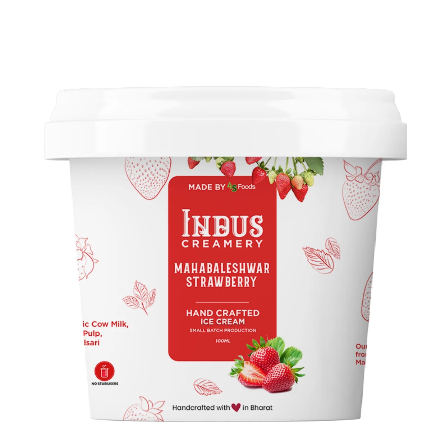Ice Cream | Mahabaleshwar Strawberry Ice Cream – Hand Crafted Ice Cream – 100% Natural – No Added Preservatives, No Oil Fat & No Stabilisers – INDUS CREAMERY – 100ml