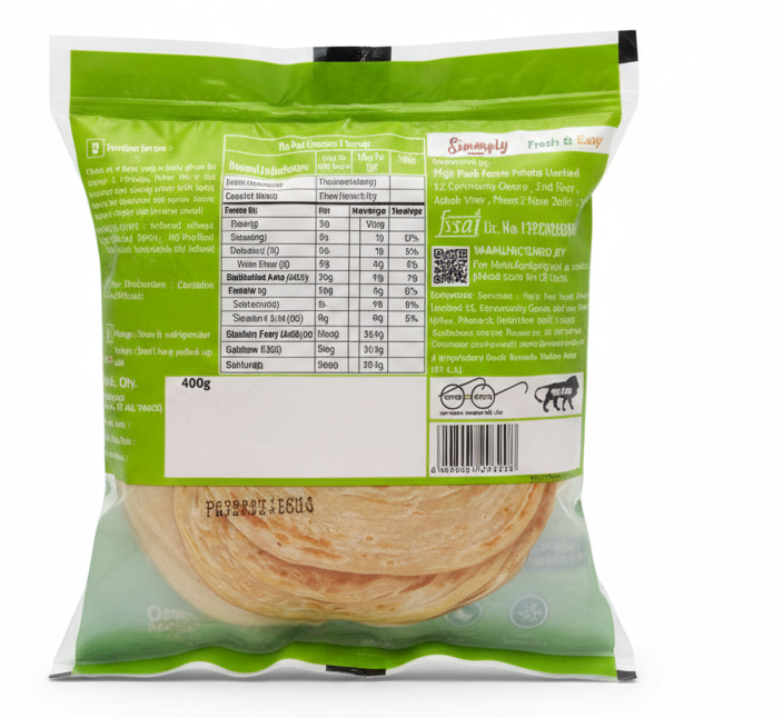 Malabar Parota - 100% Natural- Ready To Eat Atta Lachha Paratha - No Added Preservatives & Zero Palm Oil - Simmply - Makes 5 Parotas 400gm