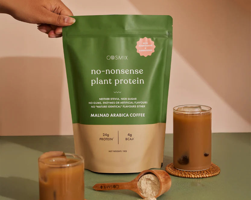 Protein Powder | Plant Protein – No Nonsense – (Malnad Arabica Coffee) – 24gm Protein Per Serving – Gut Friendly, Lactose Free, No Trans Fat, Soy Free, No Added Sugar, Stevia, Gums, Enzymes & No Added Artificial Flavours – Cosmix – 500gm
