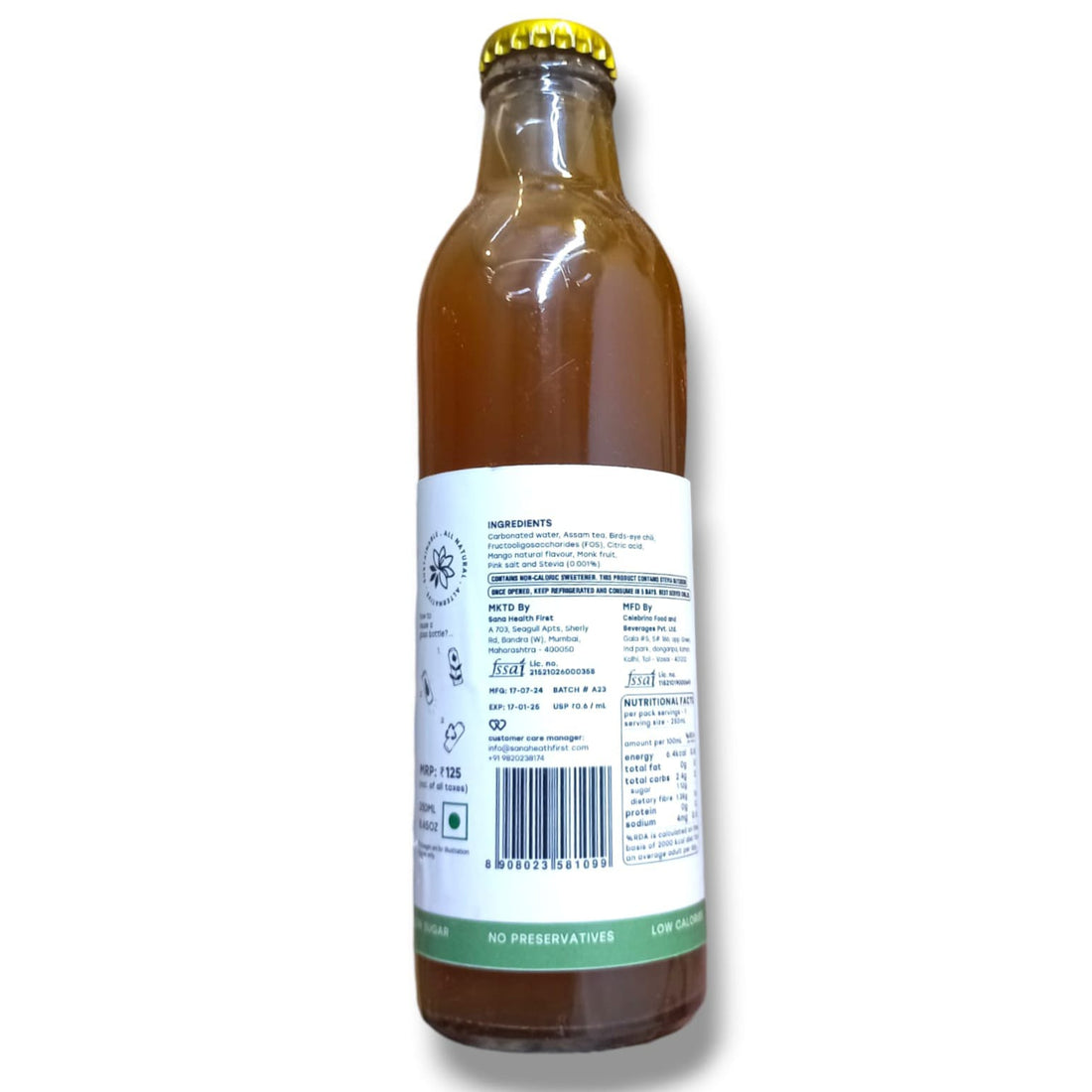 Sparkling Water | Mango Chilli Prebiotic Sparkling Water - All Natural - No Added Preservatives, Chemical Free - Sana Health First - 250ml