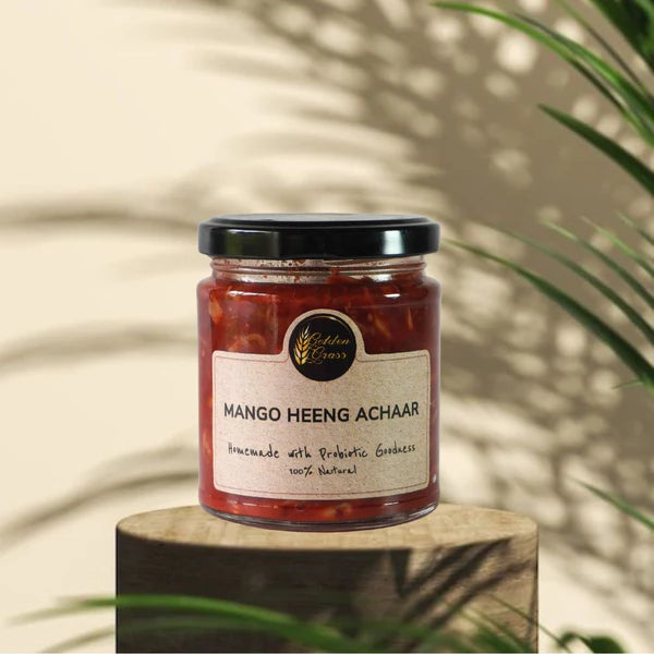 Pickle | Mango Heeng Pickle (Home Made With Probiotic Goodness) – 100% Natural – Vegan, No Added Colour & No Added Preservatives – Golden Grass – 200gm