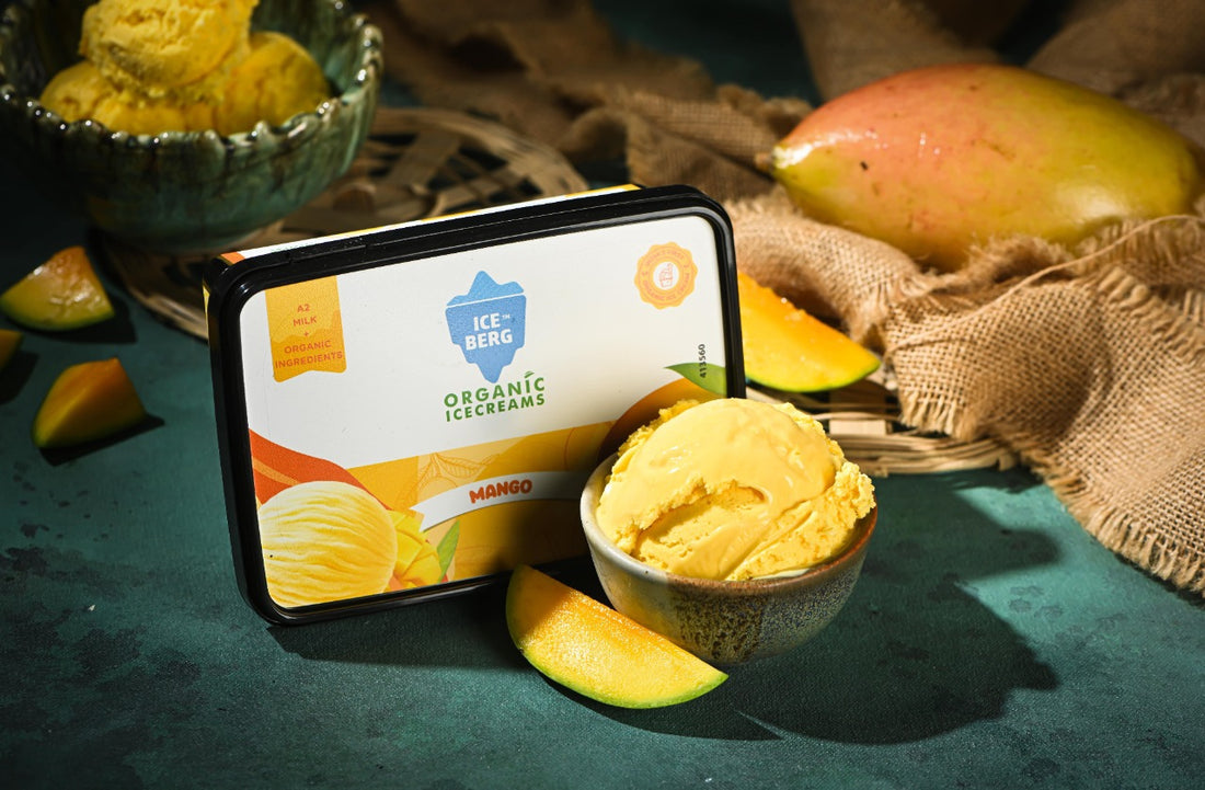 Mango Ice Cream | (Made From A2 Milk & Sweetened With Dhaga Mishri) - Iceberg Organic Ice Cream - 400ml