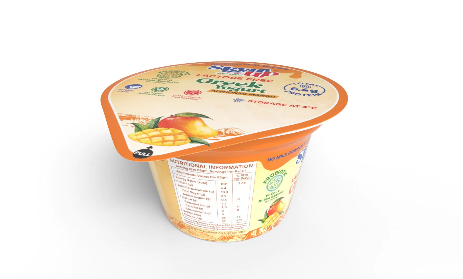 Yogurt | Alphonso Mango (Made From A2 Milk) – Natural Sugar, 6.4gm Protein, No Milk Powder, Pectin Free, Fat Free & Lactose Free – Skyrrup – 85gm