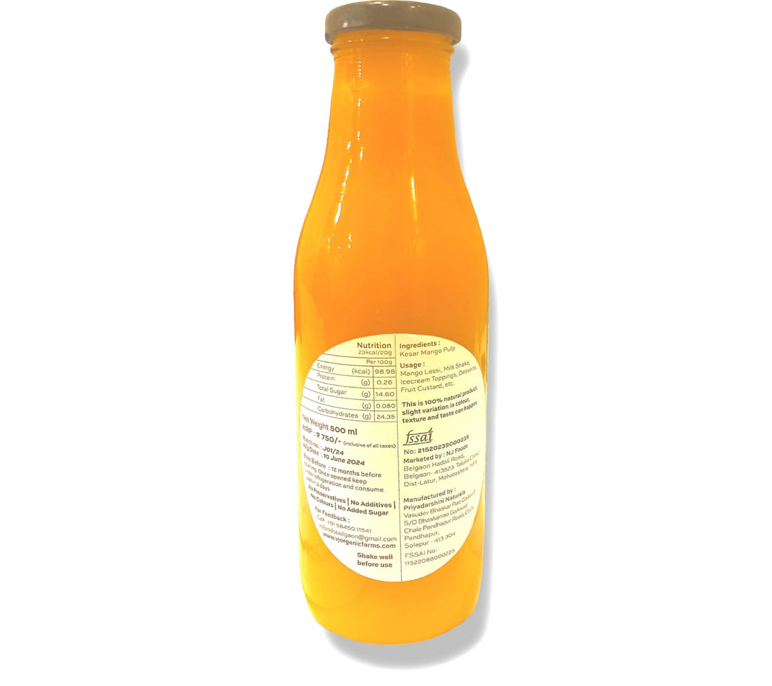 Mango Pulp | Kesar - Organic - Chemical Free, No Added Sweeteners, Preservatives, Synthetic Colours & Essence - My Organic Earth - 500ml