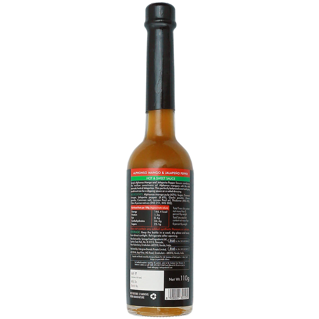 Sauce | Alphonso Mango Jalapeno Pepper - Hot And Sweet Sauce - Vegan, Gluten Free, Paleo Friendly & No Synthetic Colors Or No Added Flavors - Sprig - 110gm