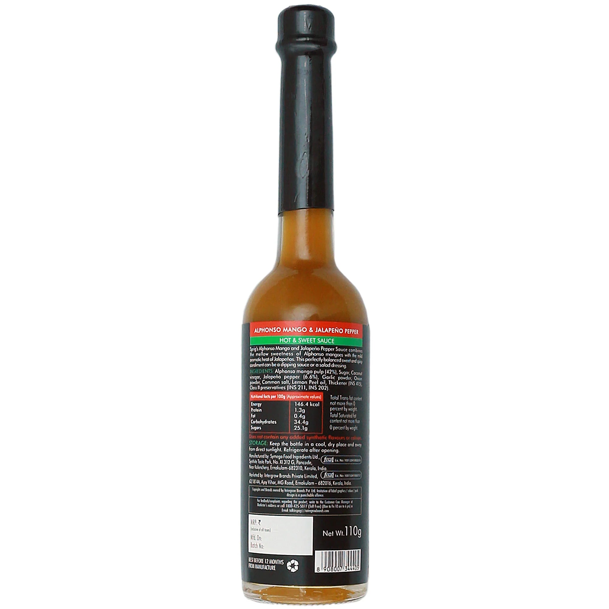Sauce | Alphonso Mango Jalapeno Pepper - Hot And Sweet Sauce - Vegan, Gluten Free, Paleo Friendly & No Synthetic Colors Or No Added Flavors - Sprig - 110gm