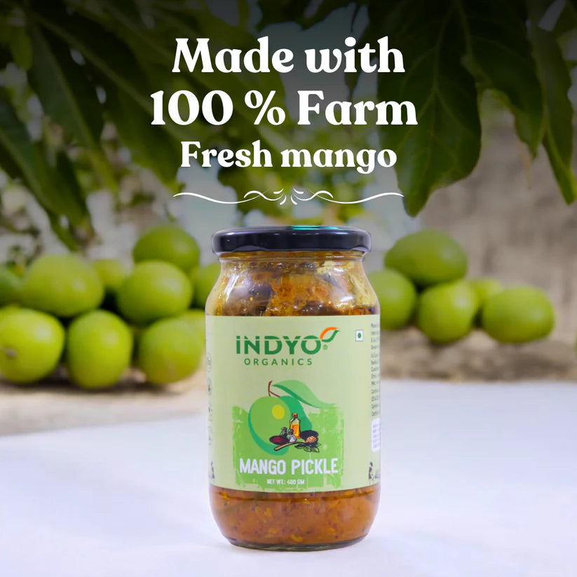 Pickle | Mango - Certified Organic - Sun Dried - Cold Pressed Oil & Preservatives Free - Indyo Organic - 400gm