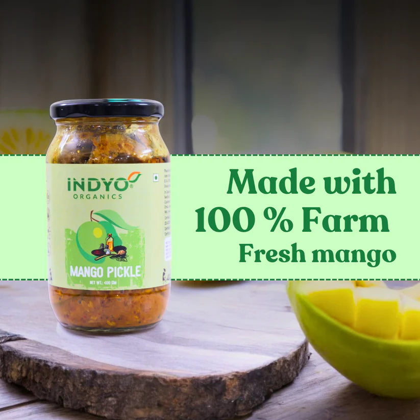 Pickle | Mango - Certified Organic - Sun Dried - Cold Pressed Oil & Preservatives Free - Indyo Organic - 400gm