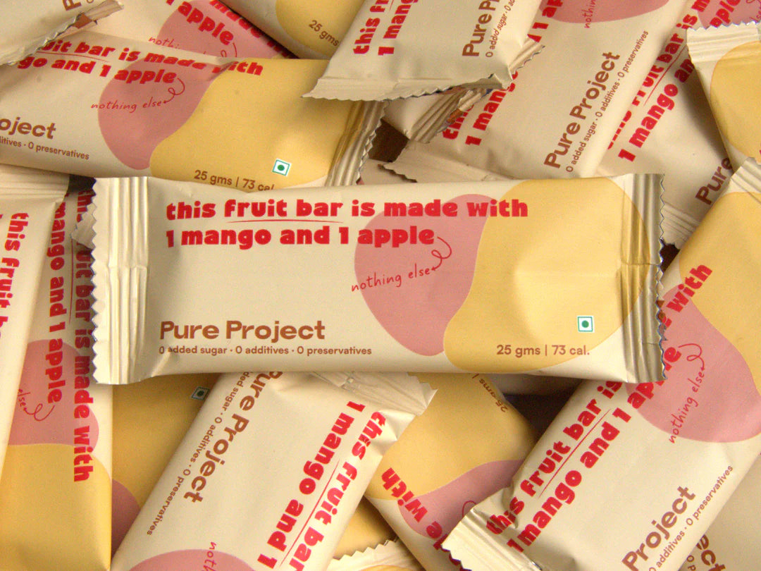 Fruit Bar | Mango Apple Fruit Bar - Vegan, Gluten Free & High Fiber - Pure Project - 25gm