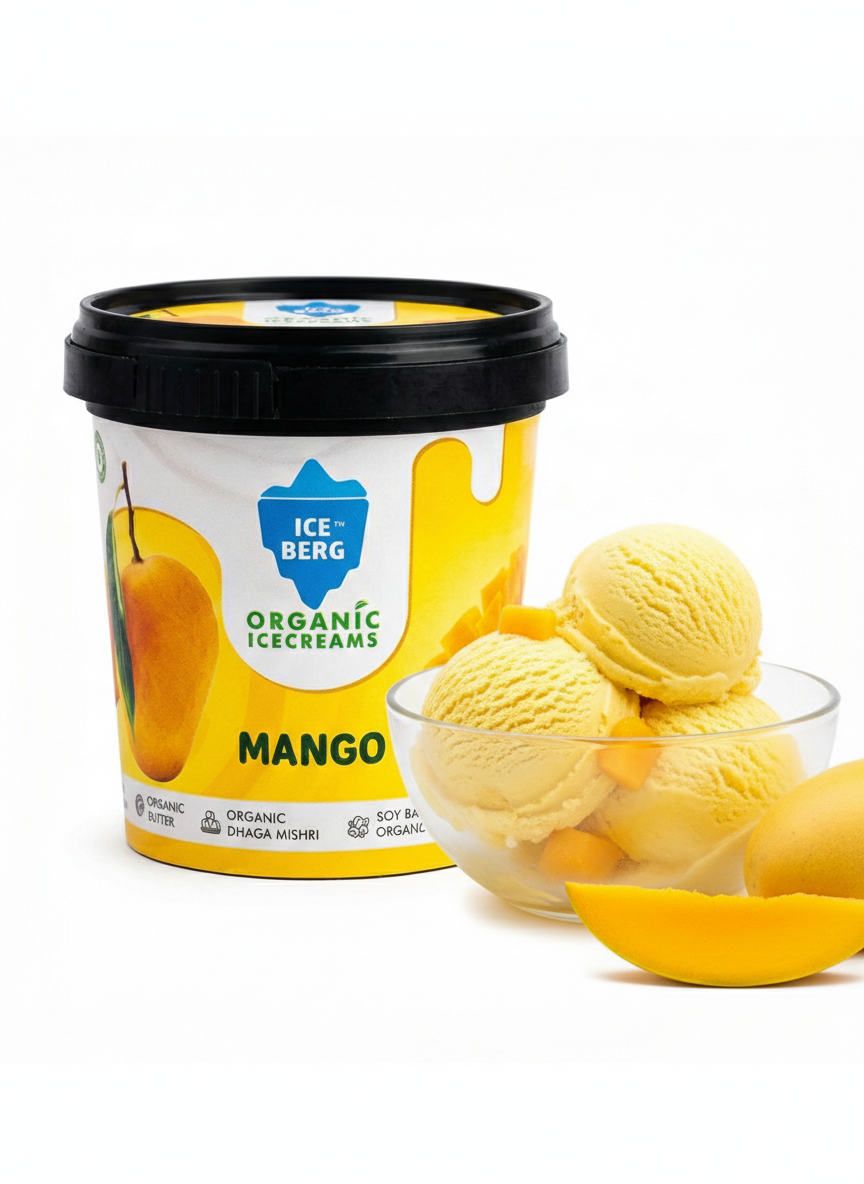 Ice Cream | Mango Ice Cream (Made From A2 Milk, Gondh Gum, Organic Butter, Mango )-Gluten Free - Churned with authentic & Real Ingredients -Zero Preservatives & No Refined Sugar- Iceberg Organic Ice Cream - 125ml