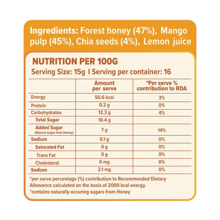 Jam | Mango Honey Jam - 100% Real Fruits - No Preservatives & No Added Refined Sugar - Conscious Food - 250gm