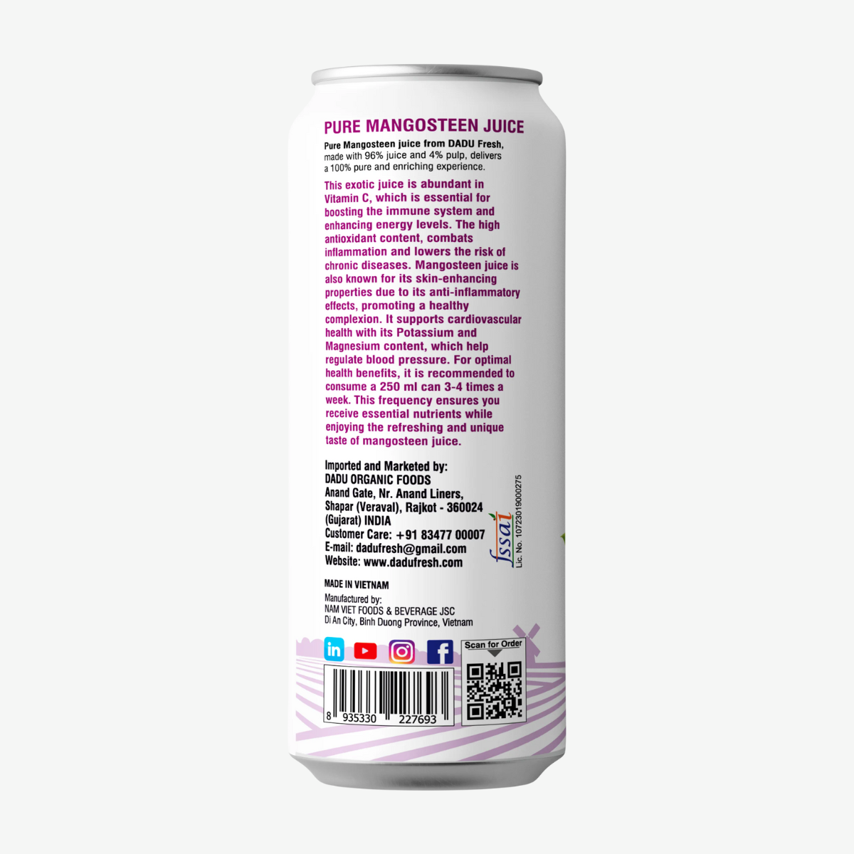 Juice | Mangosteen Juice - No Added Sugar, No Preservatives & No Concentrate - Dadu Fresh - 250ml