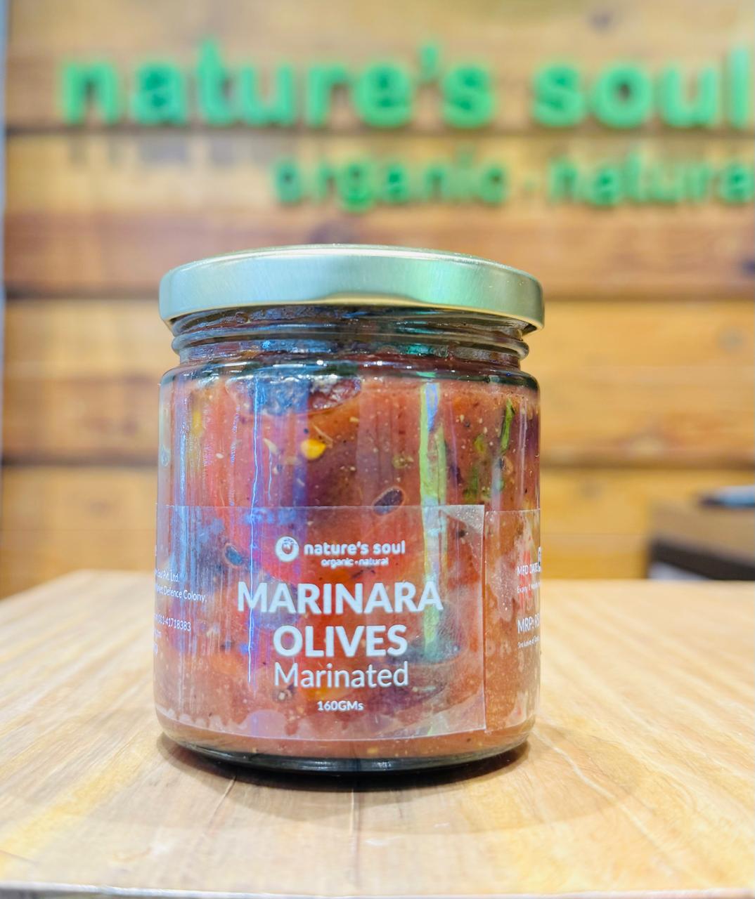 Marinara Olives | Marinated – Vegan, Gluten Free, No Flavour Enhancers & No Added Preservatives – Nature’s Soul – 160gm