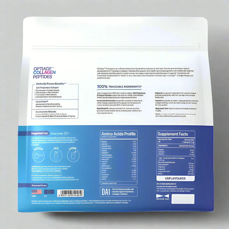 OptiAge | Marine Collagen Peptides (With Hydropeach, Nicotinamide Riboside Hyaluronic Acid, Vitamin C & E And Biotin) – Unflavoured – Essential Structural Support For Healthier Skin, Hair, Nails & Joints – Decode Age – 28 servings – 150gm