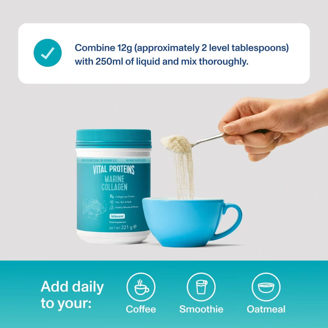 Collagen | Marine Collagen (Unflavored) 12g Collagen Peptides Per Serving - UK - Wild Caught - For Skin, Hair, Nail + Joint Support - Gluten Free, Dairy Free & Paleo Friendly - Vital Proteins - 221gm