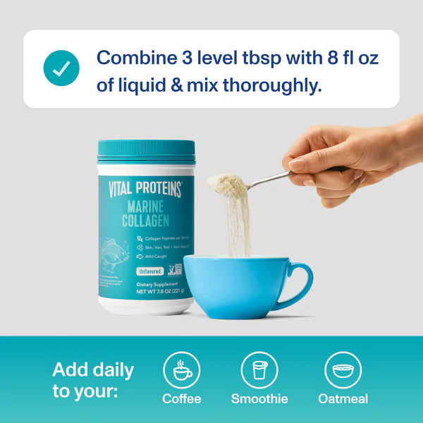 Collagen | Marine Collagen (Unflavored) 12g Collagen Peptides Per Serving - Wild Caught - For Skin, Hair, Nail + Joint Support - Gluten Free, Dairy Free & Paleo Friendly - Vital Proteins - 221gm