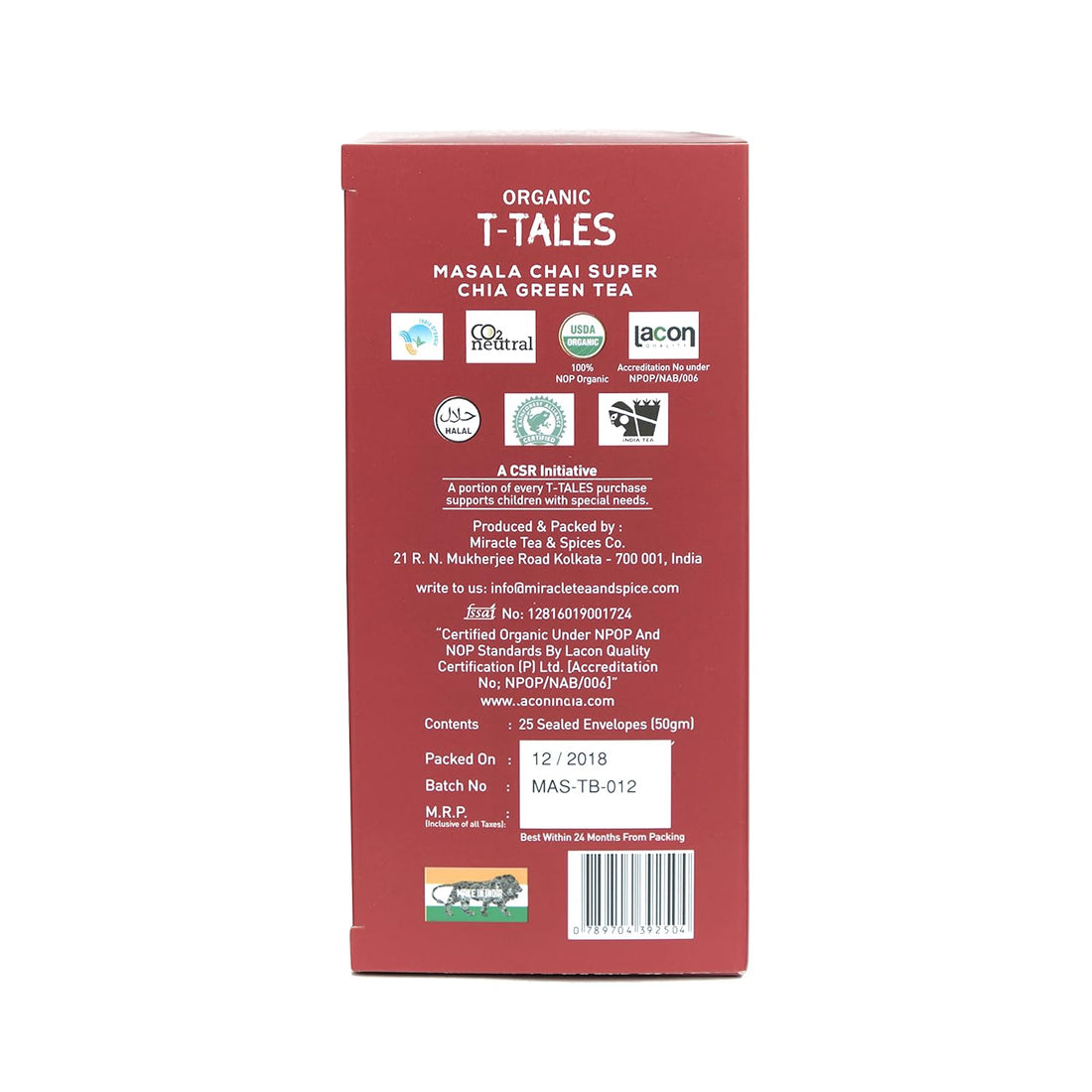 Masala Chai | - Single Estate Teas - USDA Organic - Organic T-Tales - 25 Tea Bag