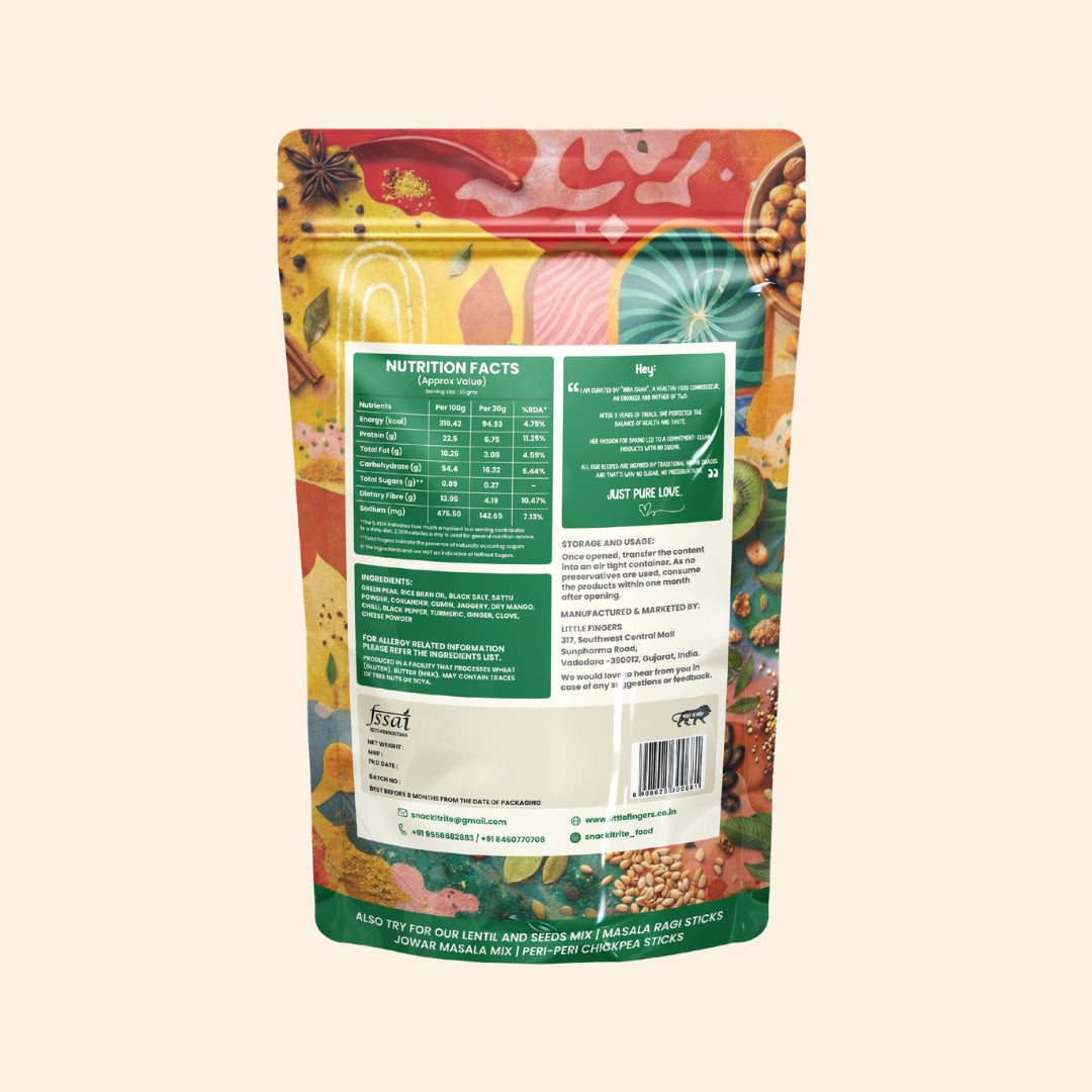 Masala Green Peas Sticks - Gluten Free -Non Fried, Gluten Free- No Added Preservatives ,No Palm Oil –Little Fingers ( Snack It Rite)– 80gm