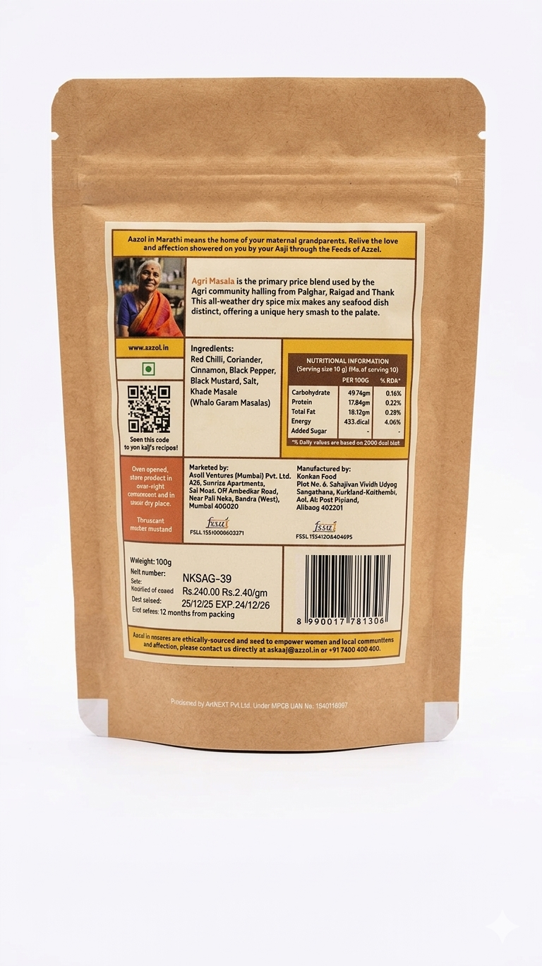 Masala | Agri Masala - Fiery Seafood Masala - No Added Preservatives - Aazol - 100gm