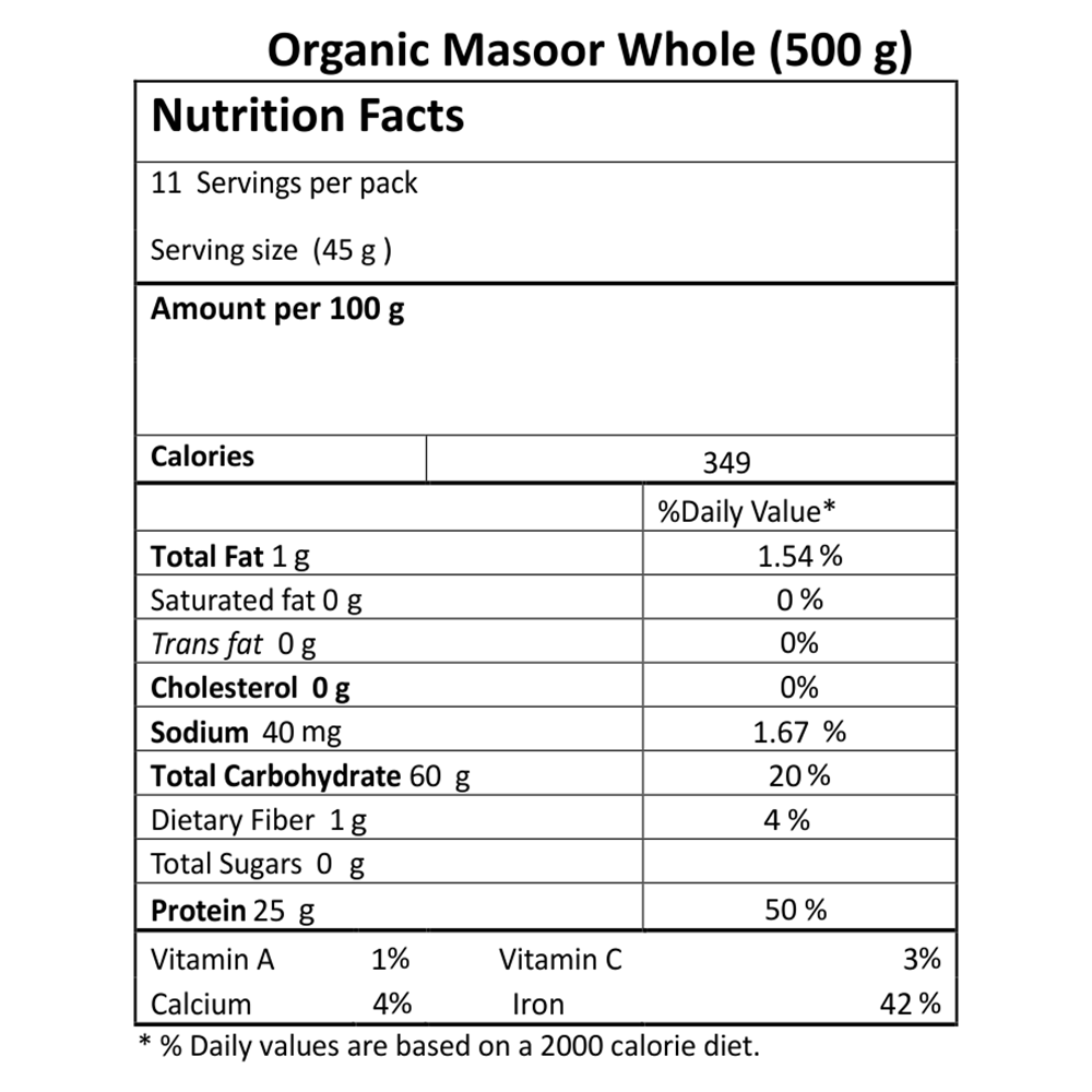 Masoor Whole (Kali Masoor) – Just Organik – 500gm