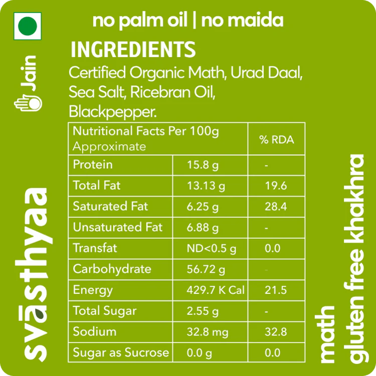 Khakhra | Math - High Protein Khakhra - Roasted - Vegan, Gluten Free, Jain Friendly, No Maida & No Added Palm Oil – Svasthyaa – 200gm