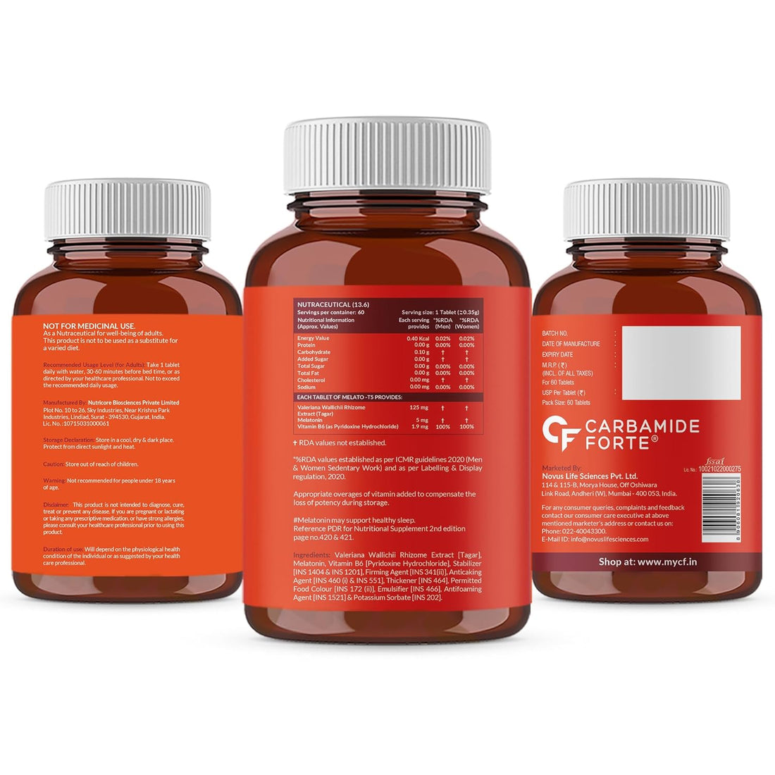 Melatonin | Mealto - T5 - Supports Relaxation & Restful Sleep - Sleeping Pills with 125mg Tagar & Vitamin B6 for Deep Sleep, Restful Nights & Effective Sleep Dose - For Women & Men - Carbamide Forte - 60 Tablets