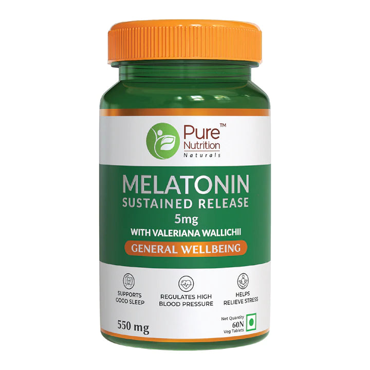Melatonin (Sustained Release) With Valeriana Wallichii – Melatonin supplement for Men & Women to Support Good Sleep – 5mg – Pure Nutrition – 60 Tablets