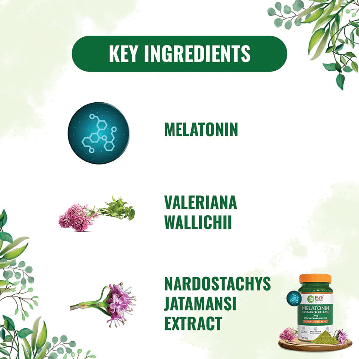 Melatonin (Sustained Release) With Valeriana Wallichii – Melatonin supplement for Men & Women to Support Good Sleep – 5mg – Pure Nutrition – 60 Tablets