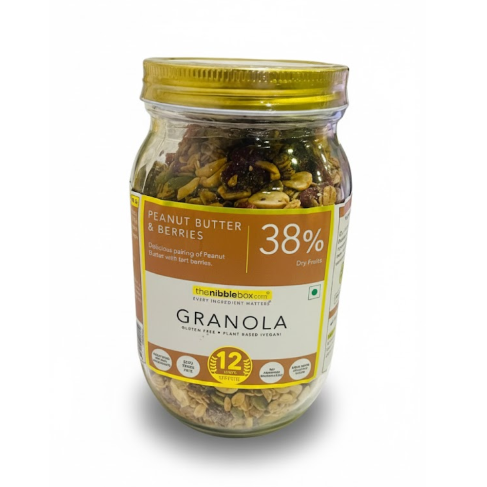 Granola | Peanut Butter & Berries - All Natural - Vegan, Gluten Free & Zero Trans Fat - The Nibble Box - 500gm