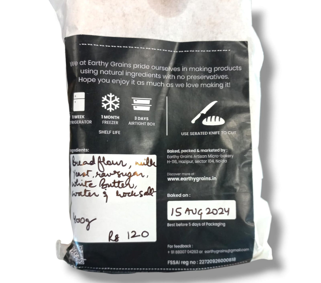 Bread | Milk Bread Everyday Tin Loaf - No Bread Improver, Emulsifiers, Stabiliser, No Preservatives & No Flavour Enhancer Or No Refined Sugar – Earthy Grains – 400gm