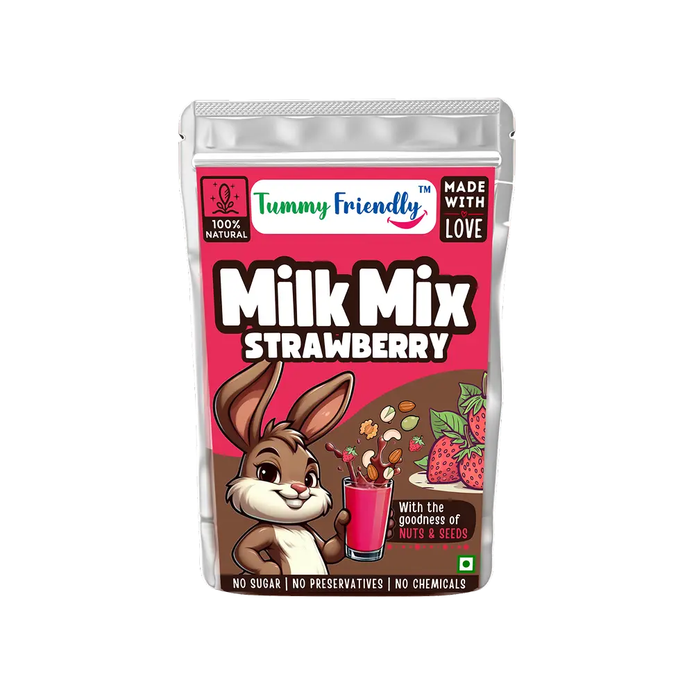 Milk Mix | Strawberry (Nuts & Seeds) - 100% Natural - No Sugar, Preservatives Free & Chemical Free - Tummy Friendly - 70gm